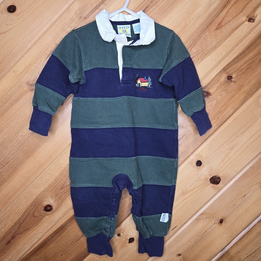 Y2K‎ Woodsy Outdoors Boys Collared Ling Sleeve Romper Color Block 24 Months